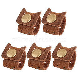 Cat-shaped Imitation Leather Cable Keepers, with Alloy Snap Buttons, Cord Organizer Strap, for Wire Management, Coconut Brown, 81x24.5x6.5mm(AJEW-WH0299-53)