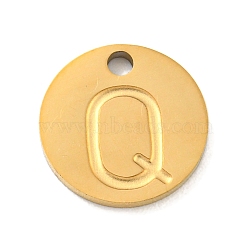 Ion Plating(IP) 304 Stainless Steel Pendants, Laser Cut, Flat Round with Letter Charm, Golden, Letter Q, 10x1mm, Hole: 1.4mm(FIND-M017-02G-Q)