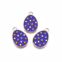 Alloy Enamel Pendants, Light Gold, Cadmium Free & Lead Free, Easter Egg Shape with Dot, Dark Slate Blue, 22x14x1.5mm, Hole: 2mm(ENAM-S115-152)