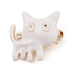 Alloy Enamel Brooch Pin, Cat, White, 26.5x26x11.5mm(JEWB-Q030-39G-01)