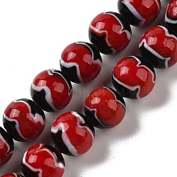 Handmade Lampwork Beads Strands, Round, FireBrick, 12mm, Hole: 1.8mm, about 42~45pcs/strand, 18.50''~20.87''(47~53cm)(LAMP-P062-02A)