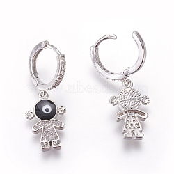 (Jewelry Parties Factory Sale)Brass Cubic Zirconia Hoop Earrings, Dangle Earrings, Girl, Platinum, Black, 33mm, Pendant: 18x12x3mm, Pin: 1mm(EJEW-O084-01P-D)