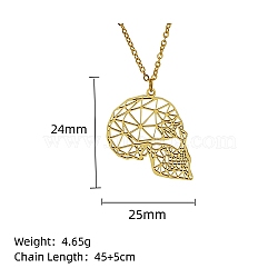 Real 18K Gold Plated Stainless Steel Pendant Necklace, Origami Animal, Skull, 17.72 inch(45cm), Pendant: 24x25mm(GF1493-15)