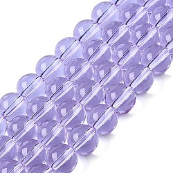 Transparent Glass Beads Strands, Round, Lilac, 8~8.5mm, Hole: 1.5mm, about 51~53pcs/strand, 14.96 inch~15.55 inch(38~39.7cm)(X-GLAA-T032-T8mm-01)