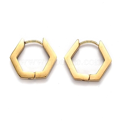 304 Stainless Steel Hexagon Huggie Hoop Earrings, Golden, 16x18.5x3mm, Pin: 1mm(STAS-H156-03C-G)
