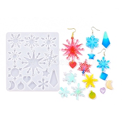 DIY Silicone Pendant Molds, Decoration Making, Resin Casting Molds, For UV Resin, Epoxy Resin Jewelry Making, Snowflake, 131x117x4mm, Hole: 1.8mm and 2.5mm, Inner Diameter: 15~60x20~54.5mm(SIMO-H016-02A)