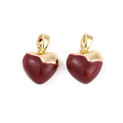 Brass Enamel Charms, Heart Charm, Real 18K Gold Plated, 11.5x11.5x5.5mm, Hole: 5x2.5mm(KK-U043-07G)