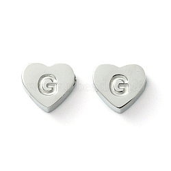 Tarnish Resistant 316L Surgical Stainless Steel Beads, Love Heart with Letter Bead, Stainless Steel Color, Letter G, 5.5x6.5x2.5mm, Hole: 1.4mm(STAS-R230-01G-P-1)