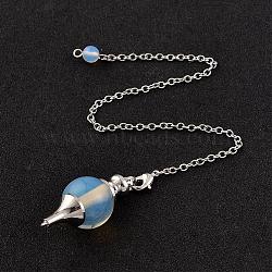 Opalite Sphere Dowsing Pendulums, with Platinum Tone Brass Cross Chain & Lobster Claw Clasps, 225~240mm(BJEW-E292-A11)