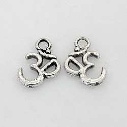 Tibetan Style Alloy Pendants, Lead Free and Cadmium Free, Aum/Om Symbol, Antique Silver Color, 16mm long, 11mm wide, 2mm thick, hole: 2mm(LF11356Y)