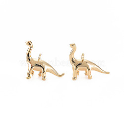 Brass Pendants, Nickel Free, Dinosaur, Real 18K Gold Plated, 13.5x14x5mm, Hole: 1.4mm(X-KK-S356-601-NF)