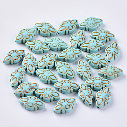Plating Acrylic Beads, Golden Metal Enlaced, Rhombus, Dark Turquoise, 16x9.5x4.5mm, Hole: 1mm, about 1350pcs/500g(OACR-S029-111)