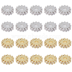 20Pcs 2 Colors Brass Micro Pave Cubic Zirconia Bead Spacers, Flat Round/Gear, Clear, Platinum & Golden, 8x2mm, Hole: 2mm, 10pcs/color(ZIRC-DC0001-17)