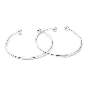 Brass Torque Bangle Making, End with Removable Round Beads, Cuff Bangles, Silver, 2-3/8 inch(6.2cm), 3mm