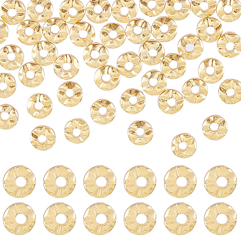 50Pcs Brass Beads, Flat Round Shape, Long-Lasting Plated, Real 18K Gold Plated, 4x1mm, Hole: 1.2mm