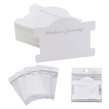 150Pcs Cardboard Display Cards, Used For Necklace, with 150Pcs Pearl Film Cellophane Bags, Creamy White, 75x96x0.5mm