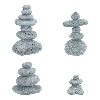 4Pcs 4 Styles Natural Gemstone & Resin Ornaments, Micro Landscape Moss Garden Decoration, Slate Gray, 35.5~60x24~44x36~95mm, 1pc/style