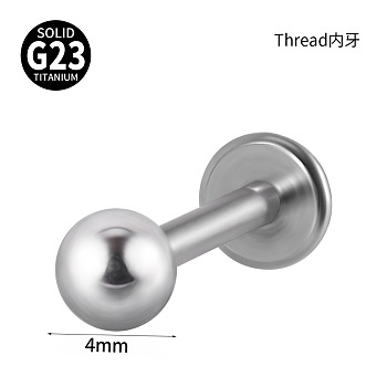 G23 Titanium 17 Gauge Threadless Labrets, Piercing Jewelry for Women Men, Stainless Steel Color, Round, 10mm, Pin: 1.2mm