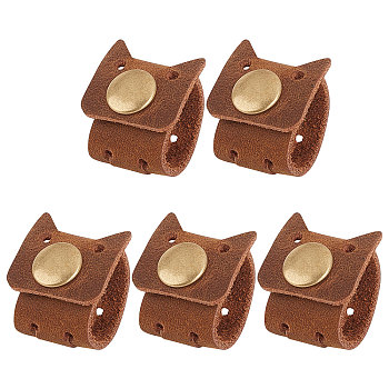 Cat-shaped Imitation Leather Cable Keepers, with Alloy Snap Buttons, Cord Organizer Strap, for Wire Management, Coconut Brown, 81x24.5x6.5mm