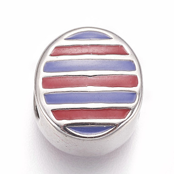 304 Stainless Steel European Beads, with Enamel, Large Hole Beads, Oval, Colorful, Stainless Steel Color, 12x11x7.5mm, Hole: 5mm