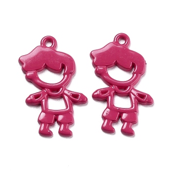 Spray Painted Alloy Pendant, Hollow out Boy, Cerise, 22x13x1.5mm, Hole: 1mm