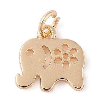 Brass Charms, with Jump Ring, Elephant Charm, Real 14K Gold Plated, 10x10x1mm, Hole: 2.5mm