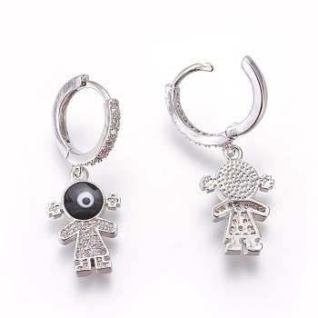 (Jewelry Parties Factory Sale)Brass Cubic Zirconia Hoop Earrings, Dangle Earrings, Girl, Platinum, Black, 33mm, Pendant: 18x12x3mm, Pin: 1mm