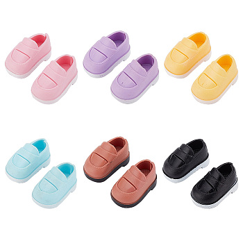 6 Pairs 6 Colors Plastic Doll Shoes, for Dolls Accessories, Mixed Color, 42x23.5x24mm, Inner Diameter: 15x12mm, 1 pair/color
