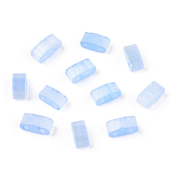 2-Hole Glass Seed Beads, Imitation Cat Eye, Rectangle, Cornflower Blue, 2.5x4.5~5.5x2~2.5mm, Hole: 0.7~0.9mm