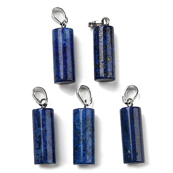 Natural Lapis Lazuli Pendants, with Platinum Tone Brass Findings, Column Charms, 26~27x8~8.5mm, Hole: 4x6.5mm