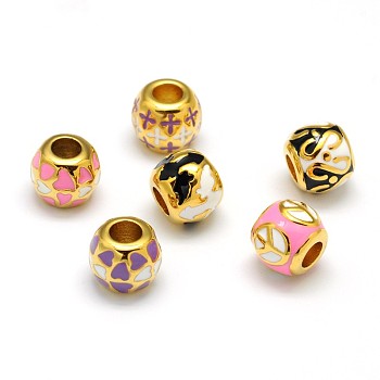 Mixed 304 Stainless Steel Enamel Barrel Large Hole Beads, Ion Plating (IP), Mixed Color, 11x10mm, Hole: 5mm