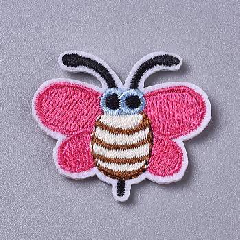 Computerized Embroidery Cloth Iron on/Sew on Patches, Costume Accessories, Appliques, Bees, Hot Pink, 31.5x37x1.5mm