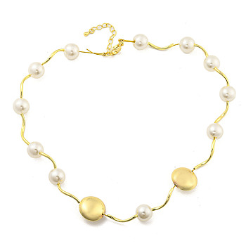 Brass Beaded Necklaces, ABS Imitation Pearl Beads Necklaces, Cadmium Free & Lead Free, Long-Lasting Plated, Round, Real 18K Gold Plated, 17.32 inch(440mm)