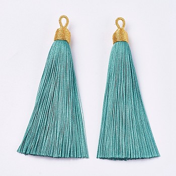 Polyester Tassel Big Pendants Decoration, Medium Turquoise, 85~90x9~10mm, Hole: 3mm