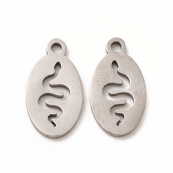 201 Stainless Steel Charms, Oval with Hollow Out Snake, Stainless Steel Color, 14.5x7.5x1mm, Hole: 1mm