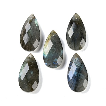 Natural Labradorite Pendants, Faceted, Teardrop, 25x13x6mm, Hole: 1mm