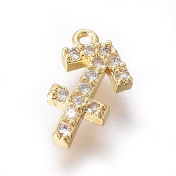 Golden Plated Brass Micro Pave Cubic Zirconia Charms, Twelve Constellations, Sagittarius, 10x6x2mm, Hole: 0.8mm