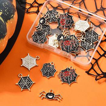 20Pcs 5 Styles Alloy Enamel Pendants, Spider Web & Spider Charm, Mixed Color, 10.5~20.5x15.5~22x1.5~2mm, Hole: 1.6~2mm, 4pcs/style