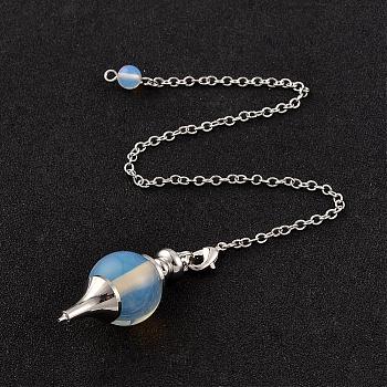 Opalite Sphere Dowsing Pendulums, with Platinum Tone Brass Cross Chain & Lobster Claw Clasps, 225~240mm