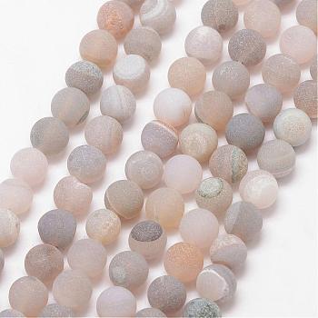 Natural Druzy Geode Agate Bead Strands, Frosted, Round, Dyed & Heated, Grade A, Tan, 8mm, Hole: 1mm, about 47pcs/strand, 15 inch