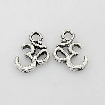 Tibetan Style Alloy Pendants, Lead Free and Cadmium Free, Aum/Om Symbol, Antique Silver Color, 16mm long, 11mm wide, 2mm thick, hole: 2mm