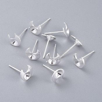 304 Stainless Steel Stud Earring Settings, Moon, Silver, 8x8mm, Pin: 0.7mm, Tray: 3mm