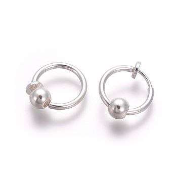 Electroplate Brass Retractable Clip-on Earrings, Non Piercing Spring Hoop Earrings, Cartilage Earring, with Removable Beads, Silver, 12.6x0.8~1.6mm, Clip Pad: 4.5mm