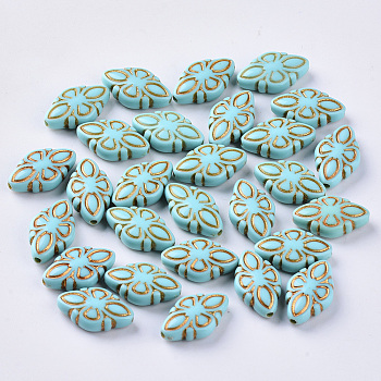 Plating Acrylic Beads, Golden Metal Enlaced, Rhombus, Dark Turquoise, 16x9.5x4.5mm, Hole: 1mm, about 1350pcs/500g