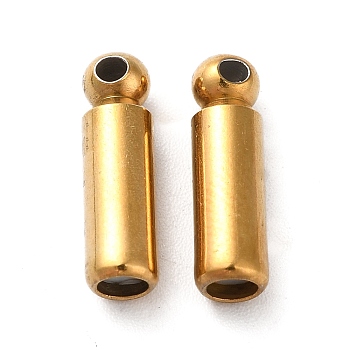 Ion Plating(IP) 202 Stainless Steel Brooch Pin Backs, Locking Pin Keeper Clasp, Column Shape, for Brooch Findings, Real 18K Gold Plated, 14x4mm, Hole: 1.2mm and 0.8mm