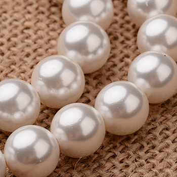 Polished Round Grade A Shell Pearl Bead Strands, Seashell Color, 6mm, Hole: 1mm, about 64pcs/strand, 15.7 inch