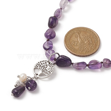 Natural Mixed Gemstone & Pearl & Cubic Zirconia Tree of Life Pendant Necklace(NJEW-JN04335)-4