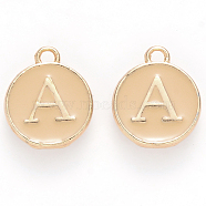 Golden Plated Alloy Enamel Charms, Cadmium Free & Lead Free, Enamelled Sequins, Flat Round with Letter, Wheat, Letter.A, 14x12x2mm, Hole: 1.5mm(X-ENAM-S118-06A)