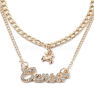Alloy Double Layered Necklaces, Pendant Necklaces, with Glass Rhinestone, Constellation/Zodiac Sign, Golden, Cancer, Word: 32x11x2.5mm, 16.14 inch(41cm)(NJEW-B0002-09G)