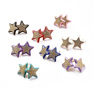 Star Sparkling Cubic Zirconia Stud Earring for Her, Real 18K Gold Plated Brass Enamel Earrings, Mixed Color, 14x14~15x2.5mm, Pin: 0.8mm(ZIRC-C025-32G)